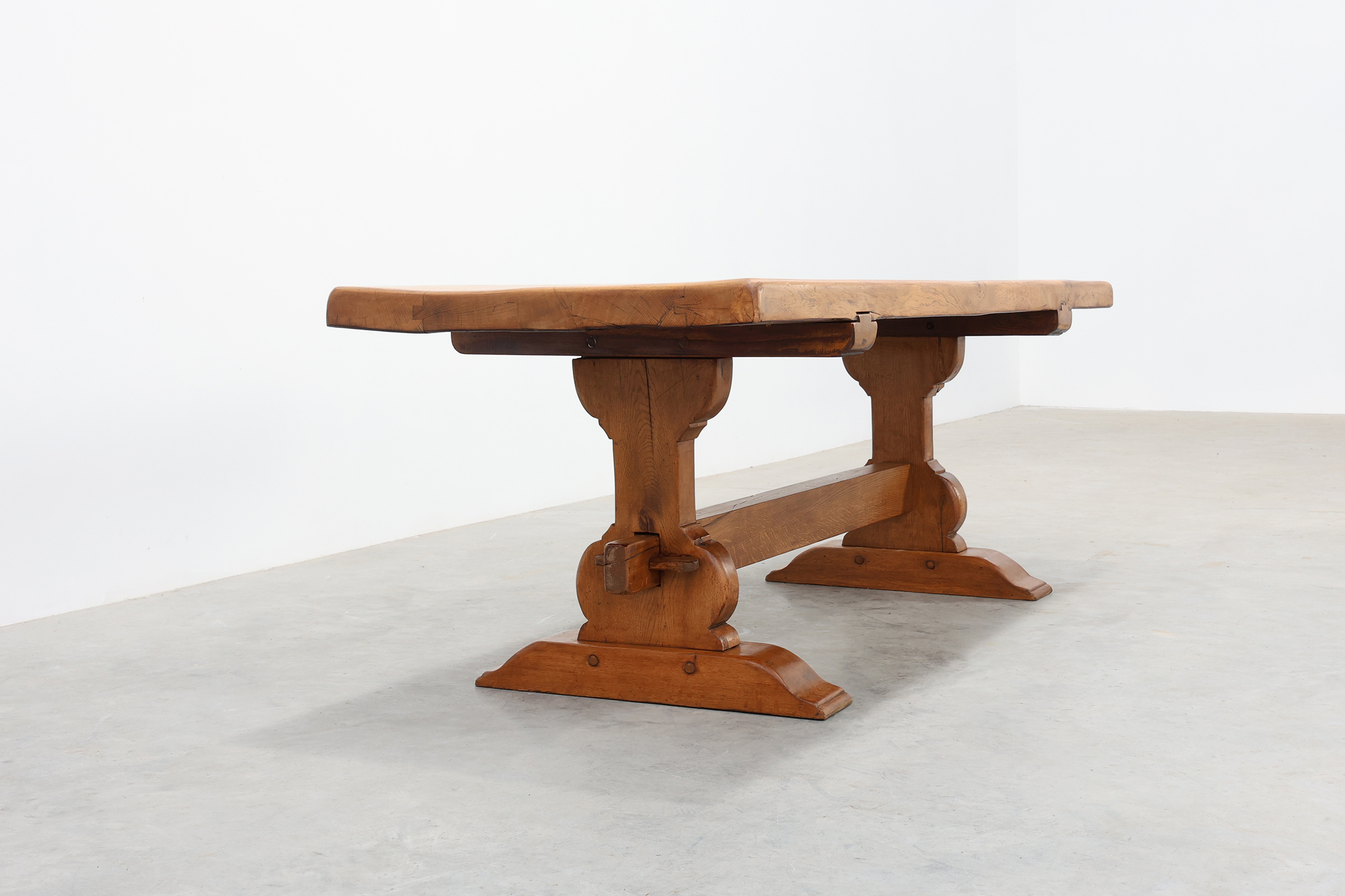 Rustic 20th century solid oak dinner table, France thumbnail